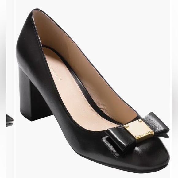 Cole Haan Shoes - Cole Haan Grand.os Black Leather Classic Pumps w/ Bow & Logo MSRP $160 Size 81/2